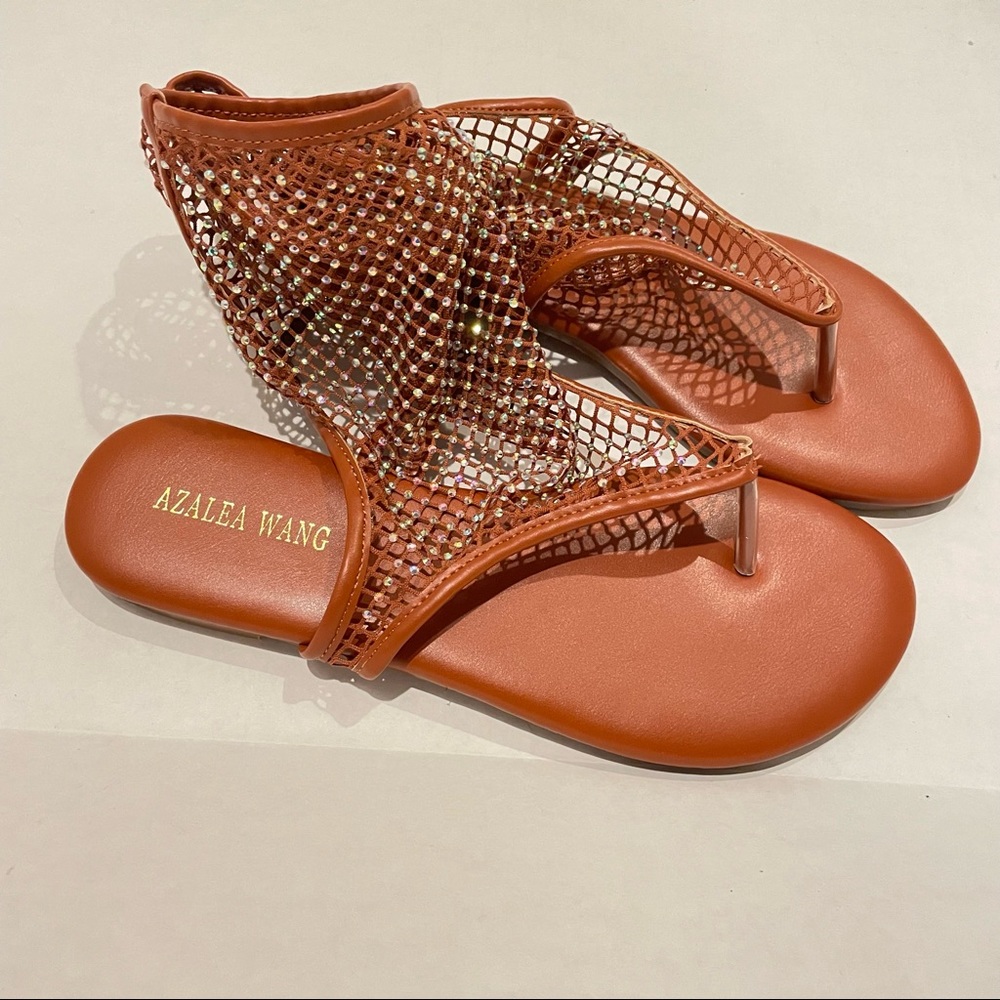 AZALEA WANG - Flat Mesh Flip-flops Rhinestone Sandals - Picture 8 of 9
